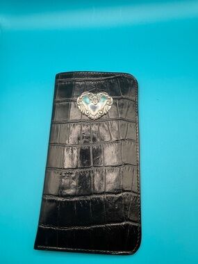 Brighton Black Croc-Embossed glasses Case with Silver Heart